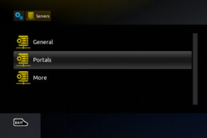 Servers and portals configuration menu interface on an iptv box