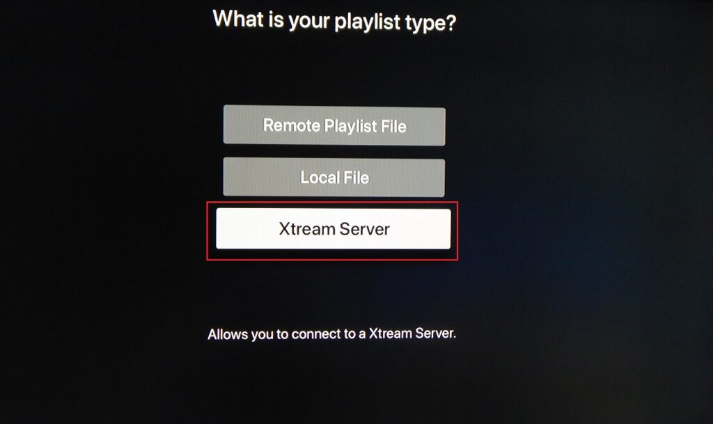 iPlayTV application welcome dashboard and add playlist button on apple tv