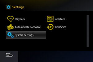 System settings menu grid and configuration dashboard on an iptv box