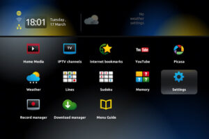 Initial boot screen and system settings menu layout on a mag box