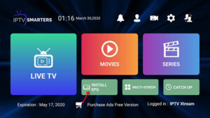 Account details dashboard and account expiry information on iptv smarters pro