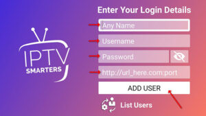 User login form interface with credential fields inside smarters pro