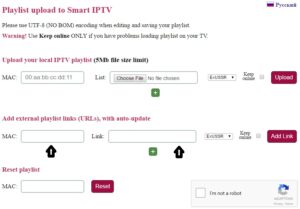 Initial application execution wizard showing portal codes on smart iptv