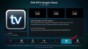 Media application screen showing a scheduled recording dashboard on an iptv service with dvr player
