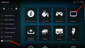 Media application interface displaying live channel lists and streaming setup options on an xbox one console