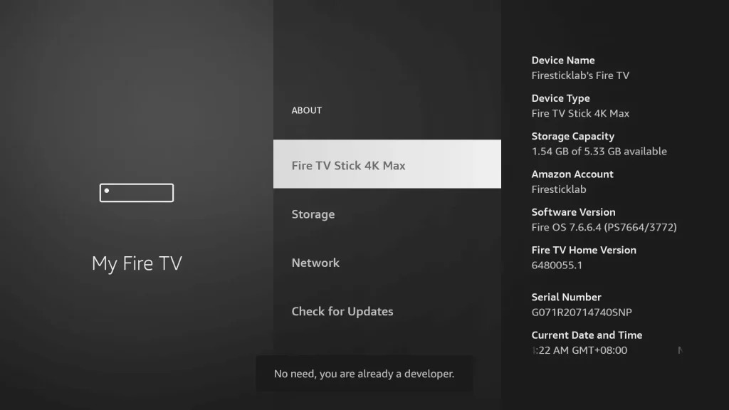 System settings menu highlighting the hidden developer mode activation toggle for the iptv trends configuration