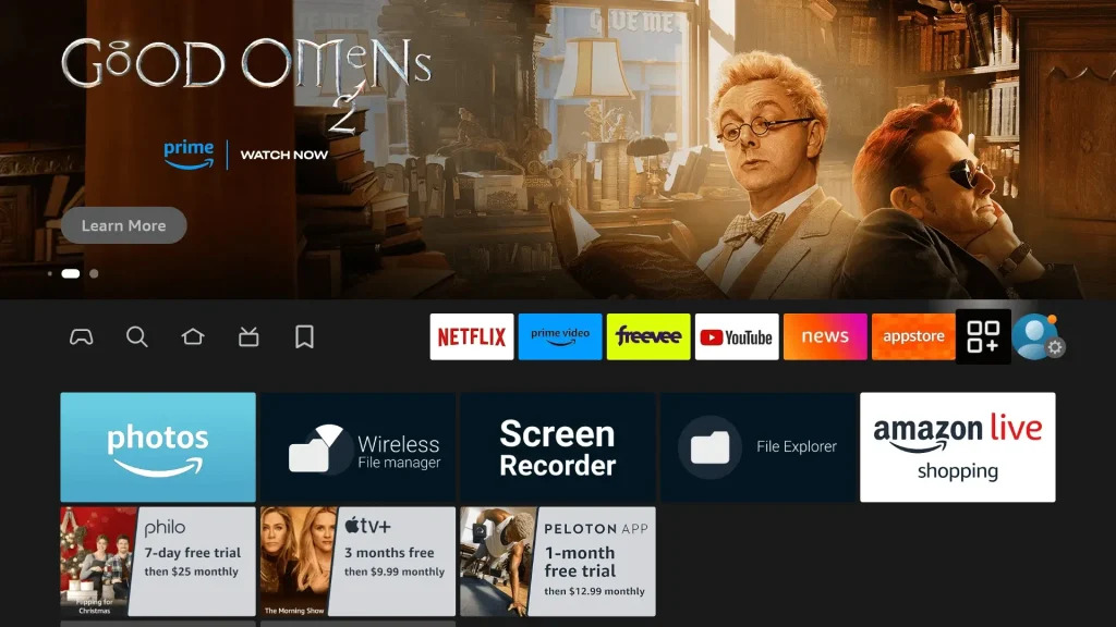 Device main television dashboard highlighting the action menu to go to apps directory for a trends setup