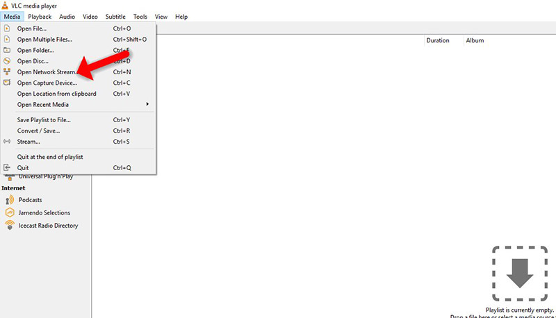 User interface displaying the channel index directory and track layout inside the sidebar panel of vlc media player