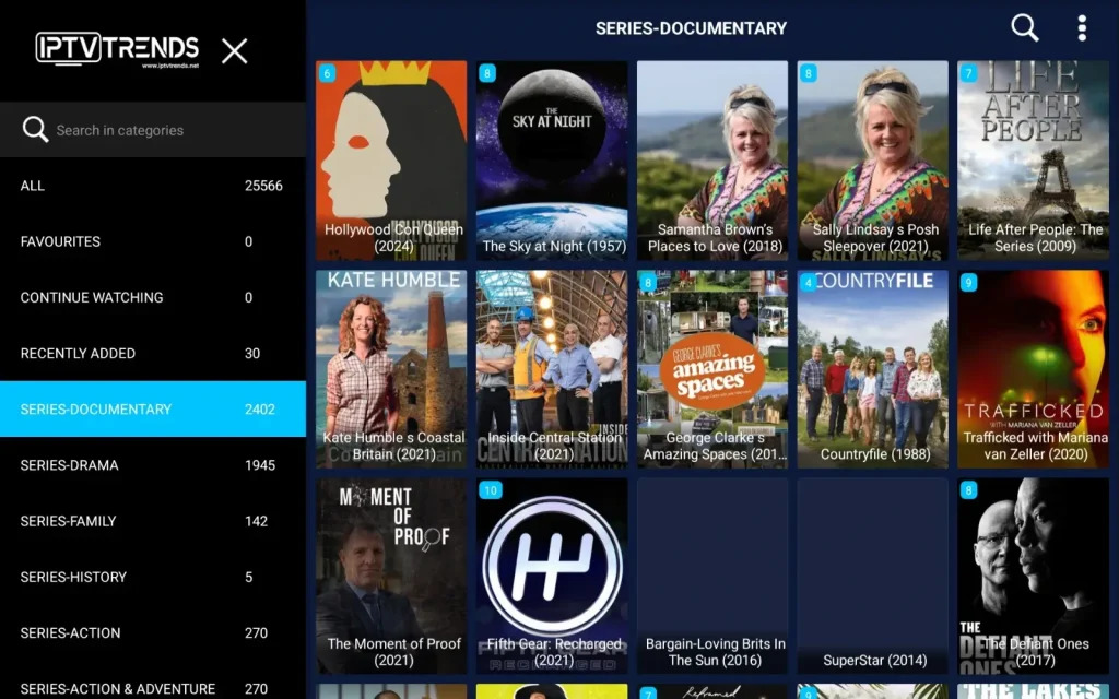 Streaming dashboard panel highlighting the dedicated on-demand layout for multi-season video content on iptv trends